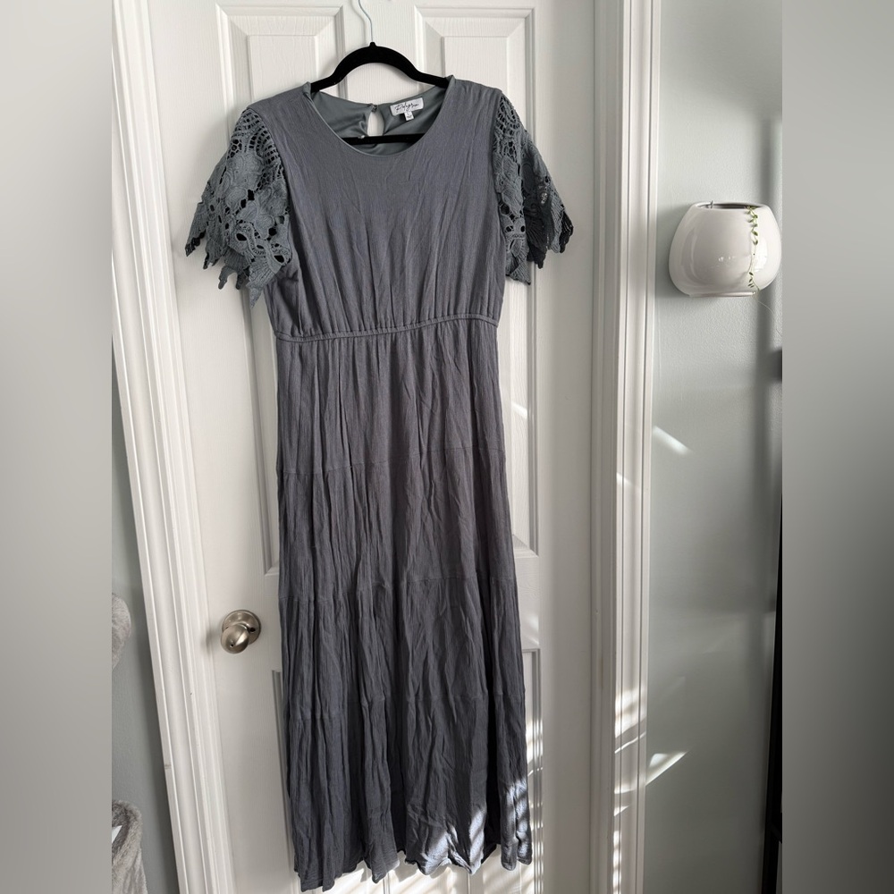 Polagram Lace Sleeve Maxi Dress